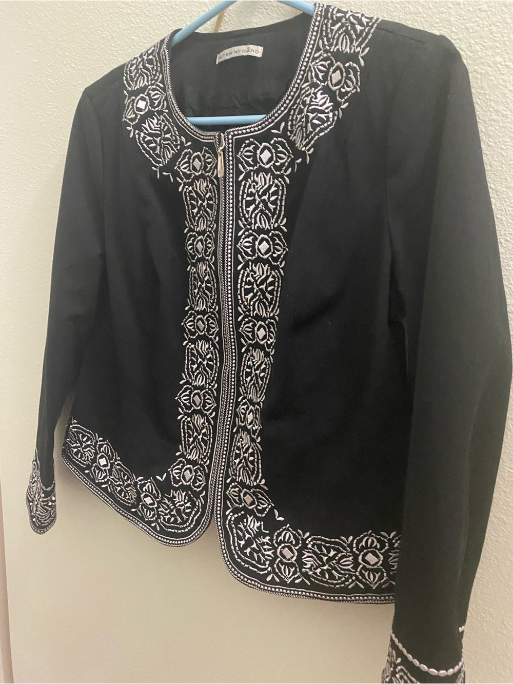 Peter Nygard Black Jacket with White Embroidery
